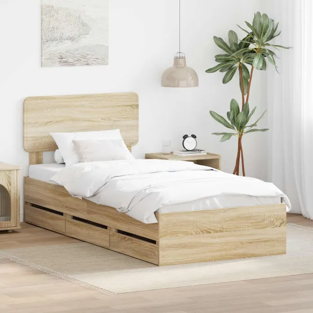 vidaXL Bedframe met lade Sonoma Eiken 75 x 190 cm Geconstrueerd hout Bruin