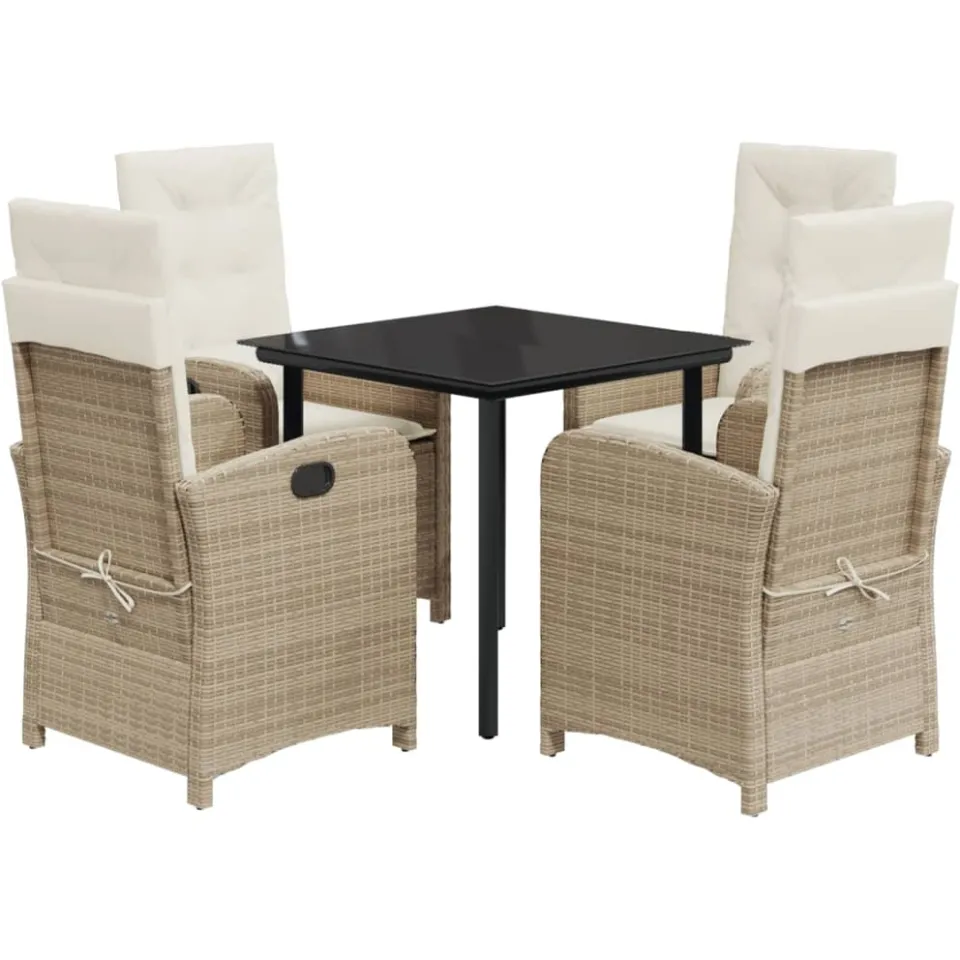vidaXL 5-delige Tuinset met kussens poly rattan beige