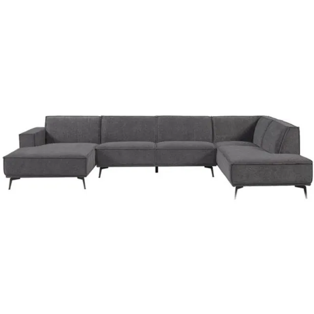 Tower Living Leeds U-bank chaise longue links en ottoman rechts stof City donkerblauw 350x217x81 cm