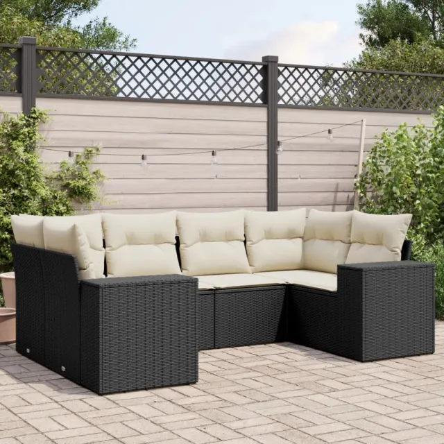vidaXL 6-delige Loungeset met kussens poly rattan zwart, foto 2