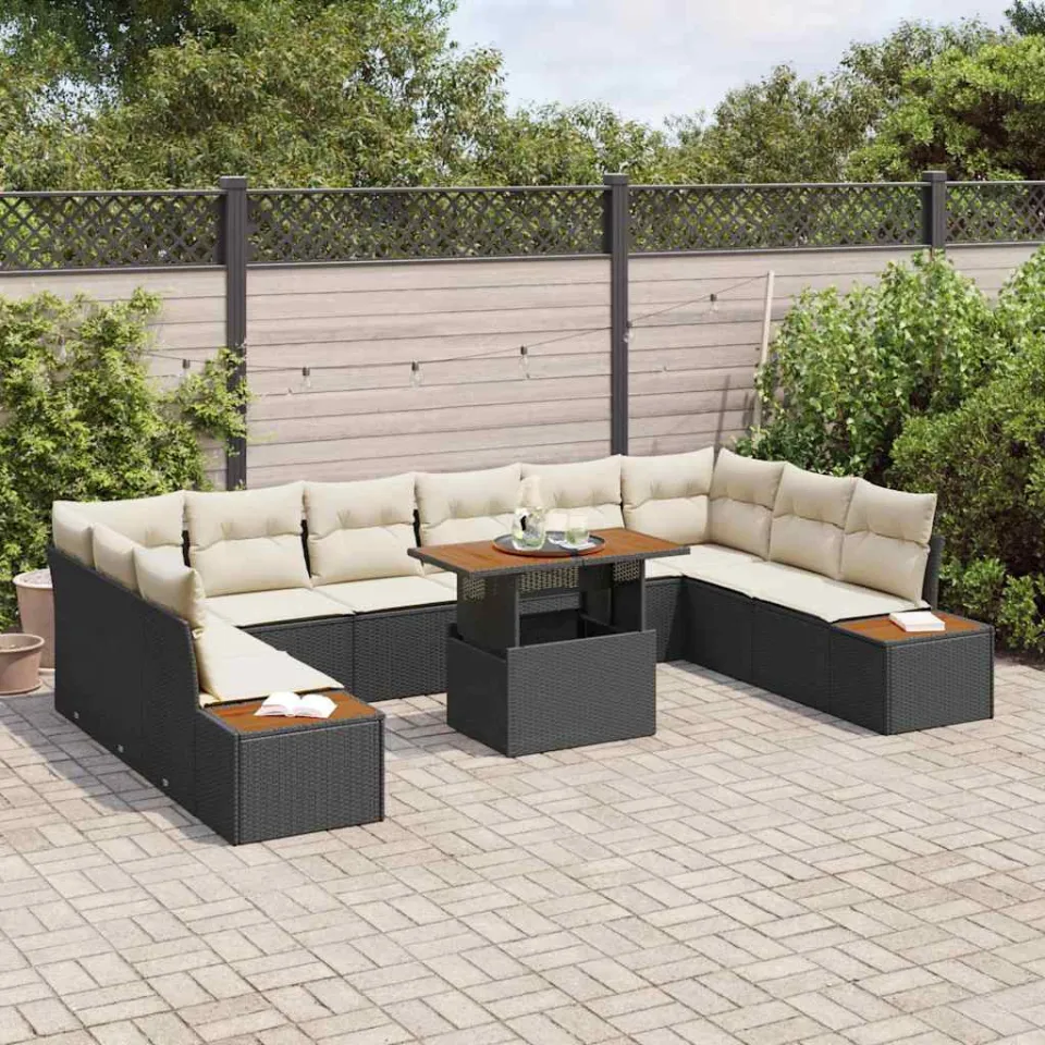 vidaXL Tuin Sofa Set 11 st Zwart Poly riet, foto 3