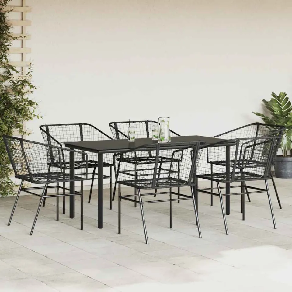 vidaXL 7-delige Tuinset poly rattan glas zwart, foto 2