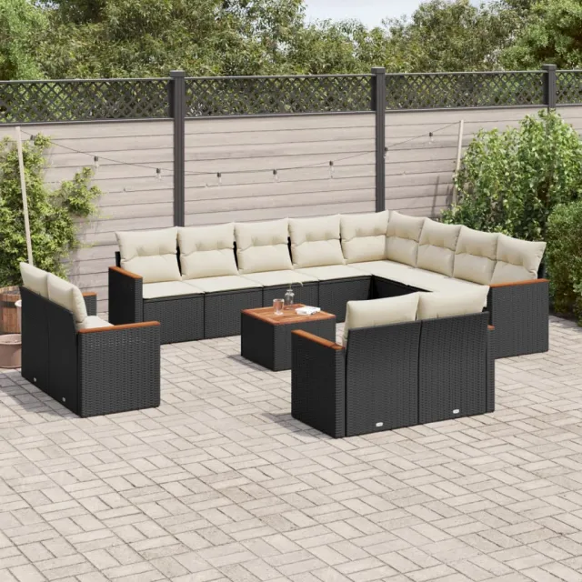 vidaXL 13-delige Loungeset met kussens poly rattan zwart, foto 2