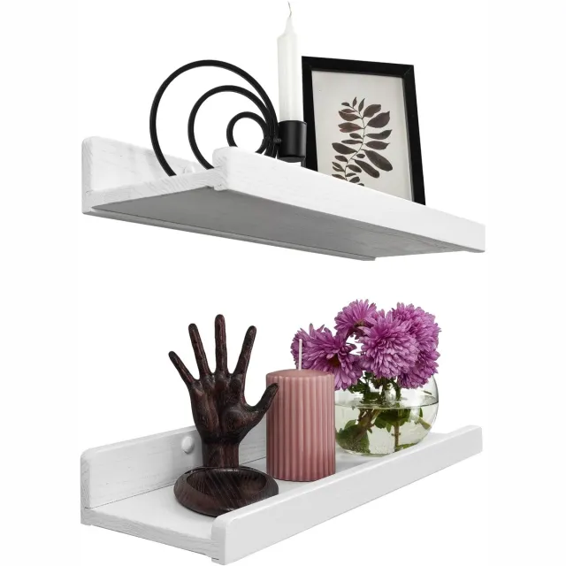 Housolution Handgemaakte witte wandplank 40 cm, houten wandplank set van 2, hangende plank wandmontage plankplank, moderne zwevende plank, smalle schilderijenplank voor badkamer, woonkamer, keuken, slaapkamer