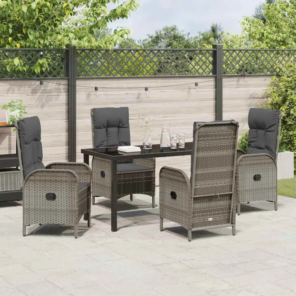 vidaXL Tuin eettafelset 5 st Grijs poly rattan, foto 3