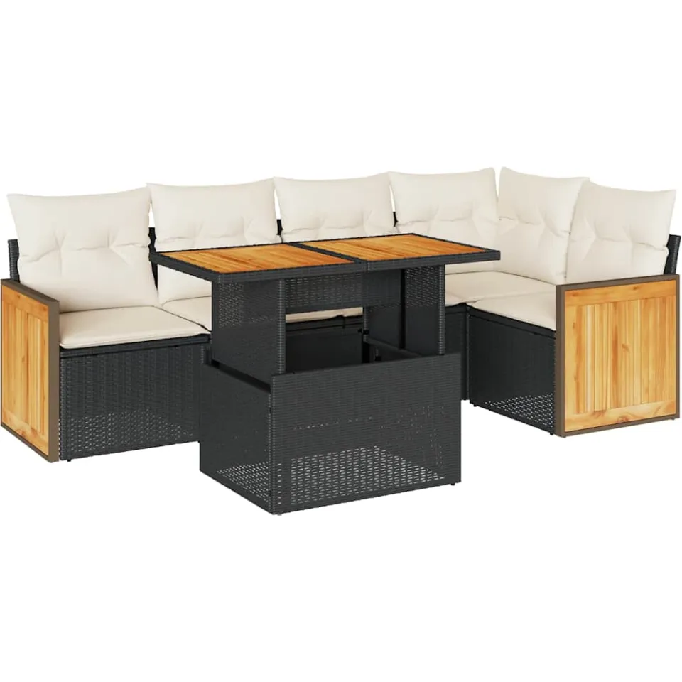 vidaXL 6-delige Loungeset met kussens poly rattan acacia zwart, foto 3
