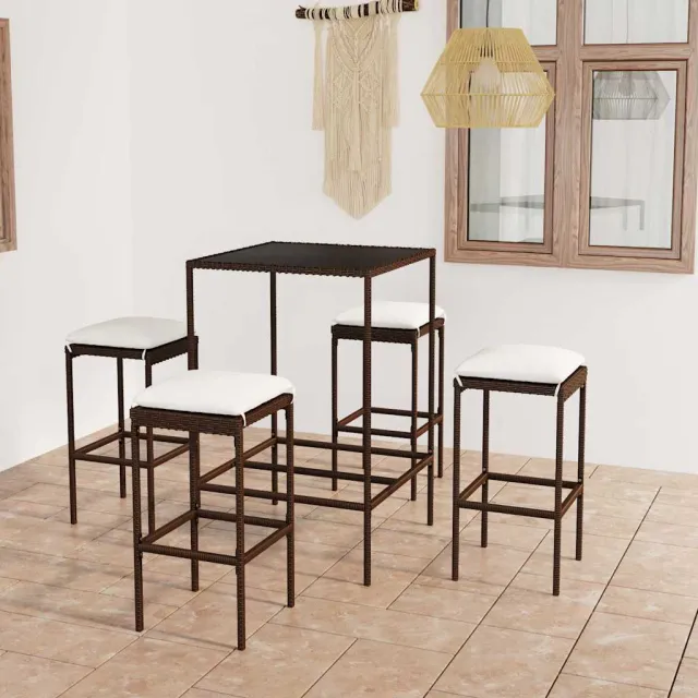 vidaXL 5-delige Tuinbarset met kussens poly rattan bruin, foto 2