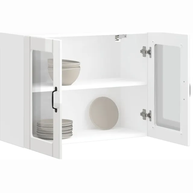 vidaXL Keukenbovenkast met glazen deur Lucca bewerkt hout hoogglanswit