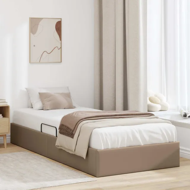 vidaXL Ottoman Bedframe met opslag Cappuccino 90 x 200 cm Nep Leer Bruin