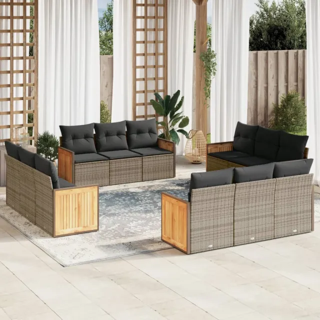 vidaXL 12-delige Loungeset met kussens poly rattan grijs, foto 2