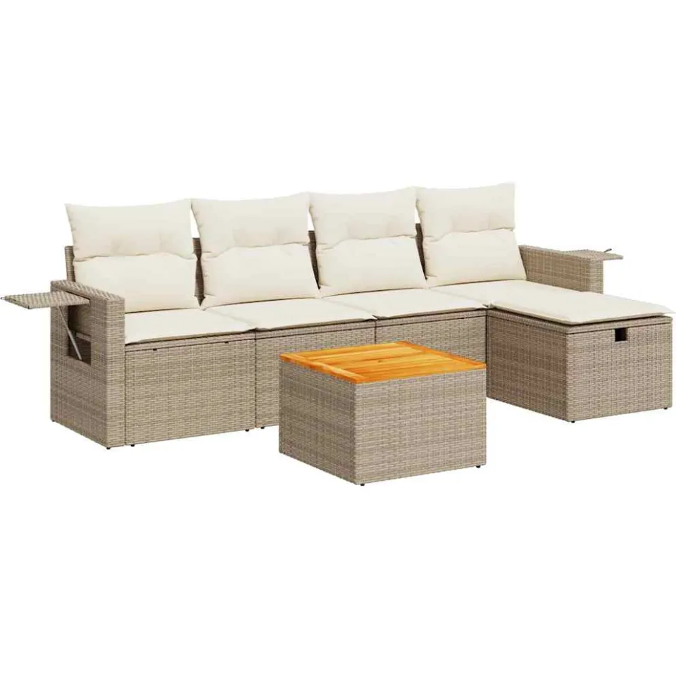 vidaXL 6-delige Loungeset met kussens poly rattan beige, foto 3