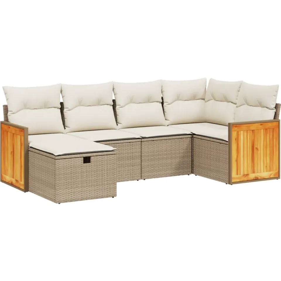 vidaXL 6-delige Loungeset met kussens poly rattan beige, foto 3