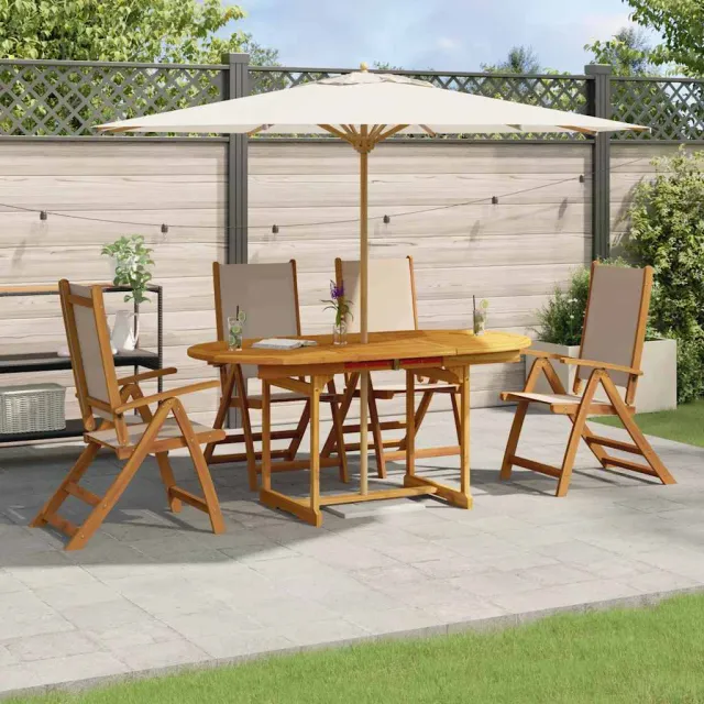 vidaXL 5-delige Tuinset massief acaciahout en textileen bruin, foto 2