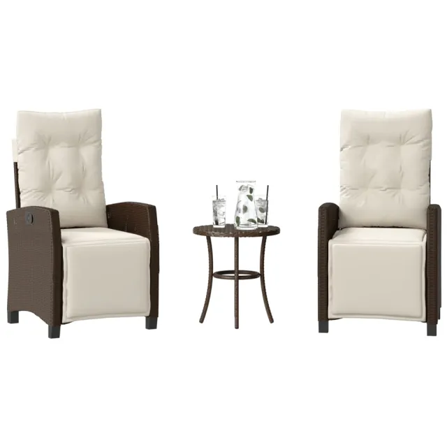 vidaXL 3-delige Bistroset met kussens poly rattan bruin
