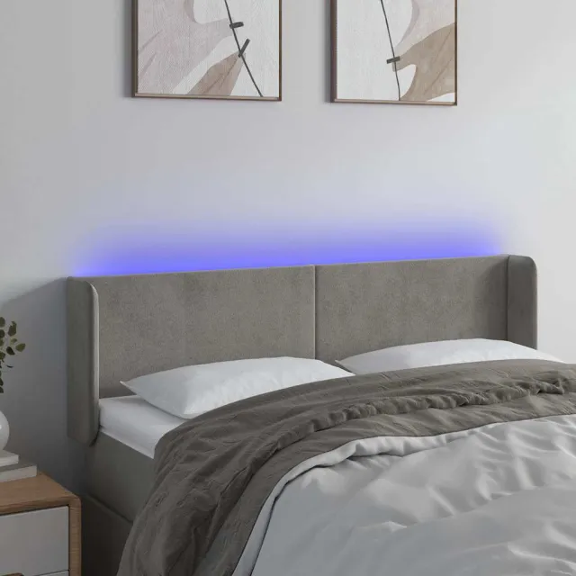 vidaXL Hoofdbord LED 147x16x78/88 cm fluweel lichtgrijs grijs