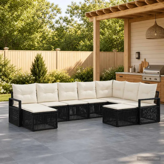 vidaXL Tuinbankenset 9 st 9-zits Zwart poly rattan, foto 2