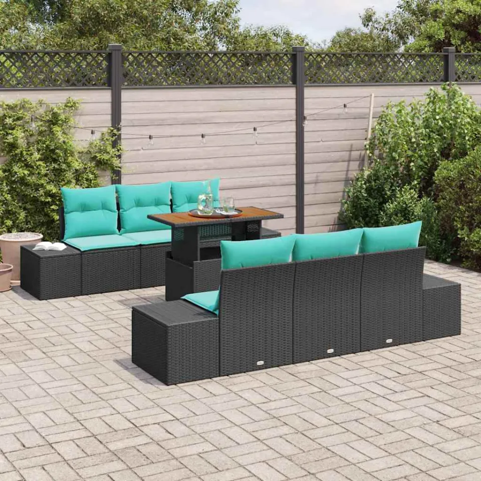 vidaXL Tuin Sofa Set 7 st Zwart Poly riet, foto 3
