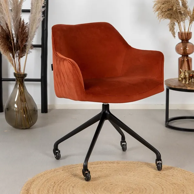 Bronx71 Eetkamerstoel met wieltjes Quinn koper velvet - stoel Cognac, Koper