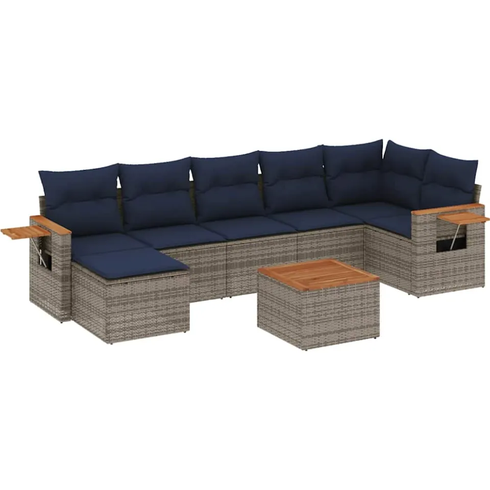 vidaXL 8-delige Loungeset met kussens poly rattan grijs, foto 3