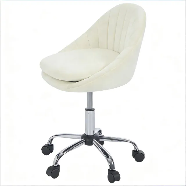 Ropilly Beige velvet bureaustoel - Ergonomische make-up stoel voor thuiskantoor - In hoogte verstelbaar - Fluwelen zitting met metalen onderstel - Beige