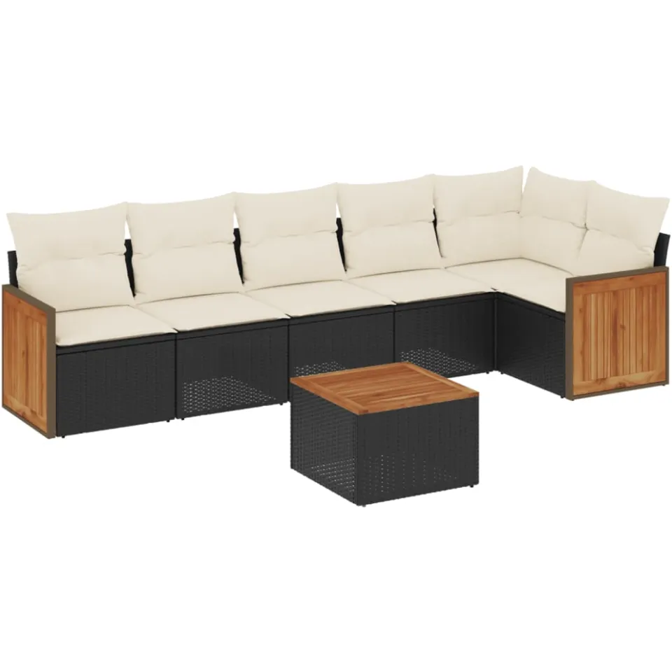 vidaXL 7-delige Loungeset met kussens poly rattan zwart
