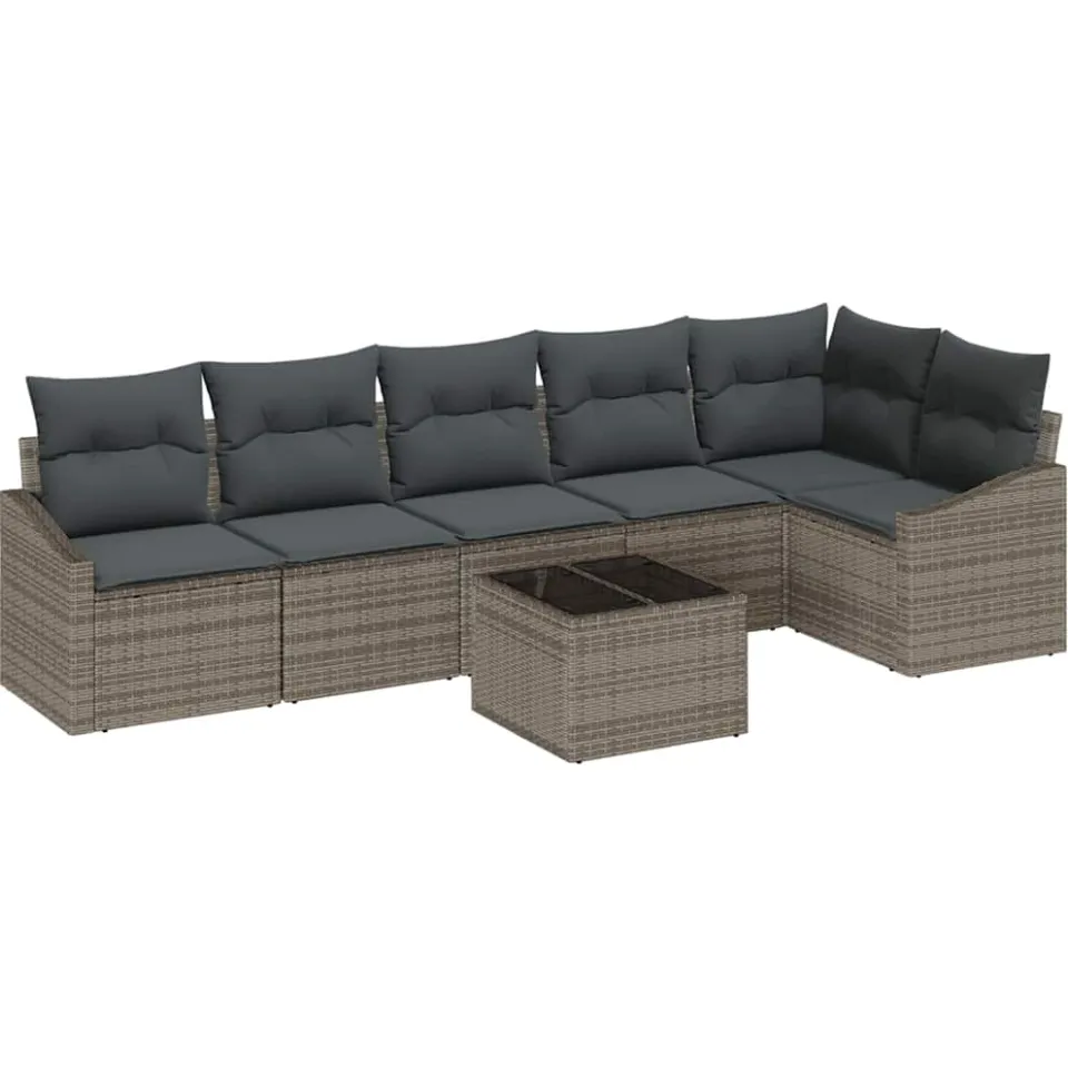 vidaXL Bankstel 7 st Grijs poly rattan