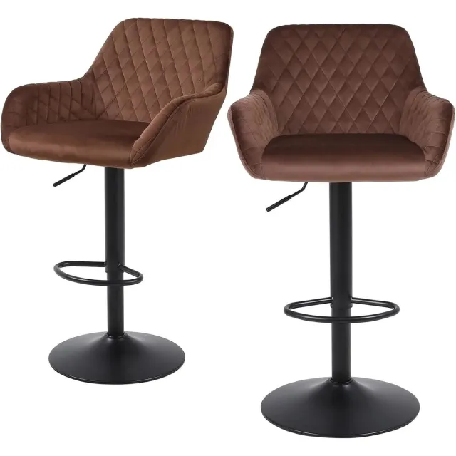 botec Set van 2 Verstelbare Keukenkrukken 46,5x51x86-106 cm Bruin – Barkruk – Bar Kruk – Barkrukken – Met Rugleuning – Comfortabel – Modern Design