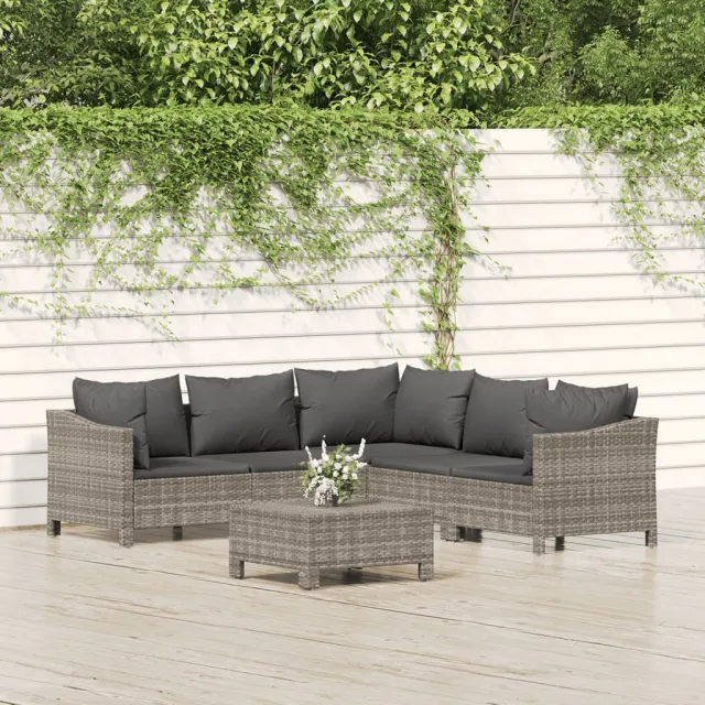 vidaXL 6-delige Loungeset met kussens poly rattan grijs
