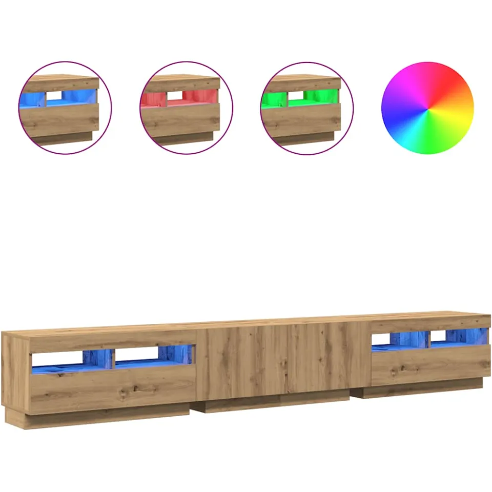 vidaXL Tv-meubel met LED 260x35x40 cm bewerkt hout artisanaal eiken, foto 3