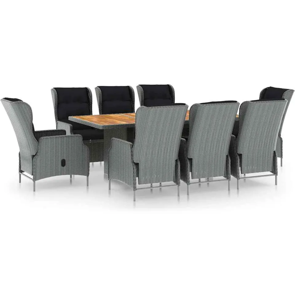 vidaXL 9-delige Tuinset met kussens poly rattan lichtgrijs grijs, foto 3