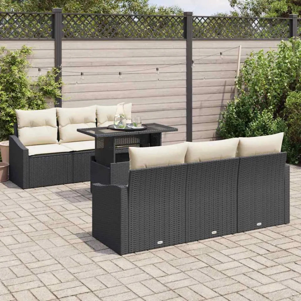vidaXL Tuin Sofa Set 7 st Zwart poly rattan, foto 3