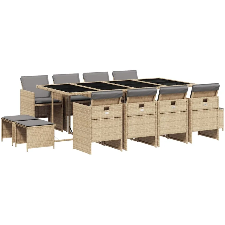 vidaXL 13-delige Tuinset met kussens poly rattan gemengd beige, foto 3