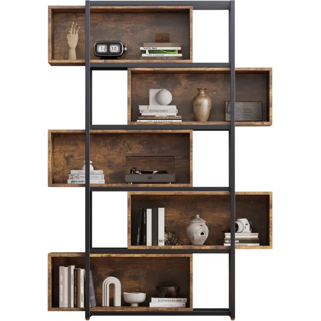 Merax Industriële boekenkast | 5 planken | Bruin hout + zwart metaal | Robuust design