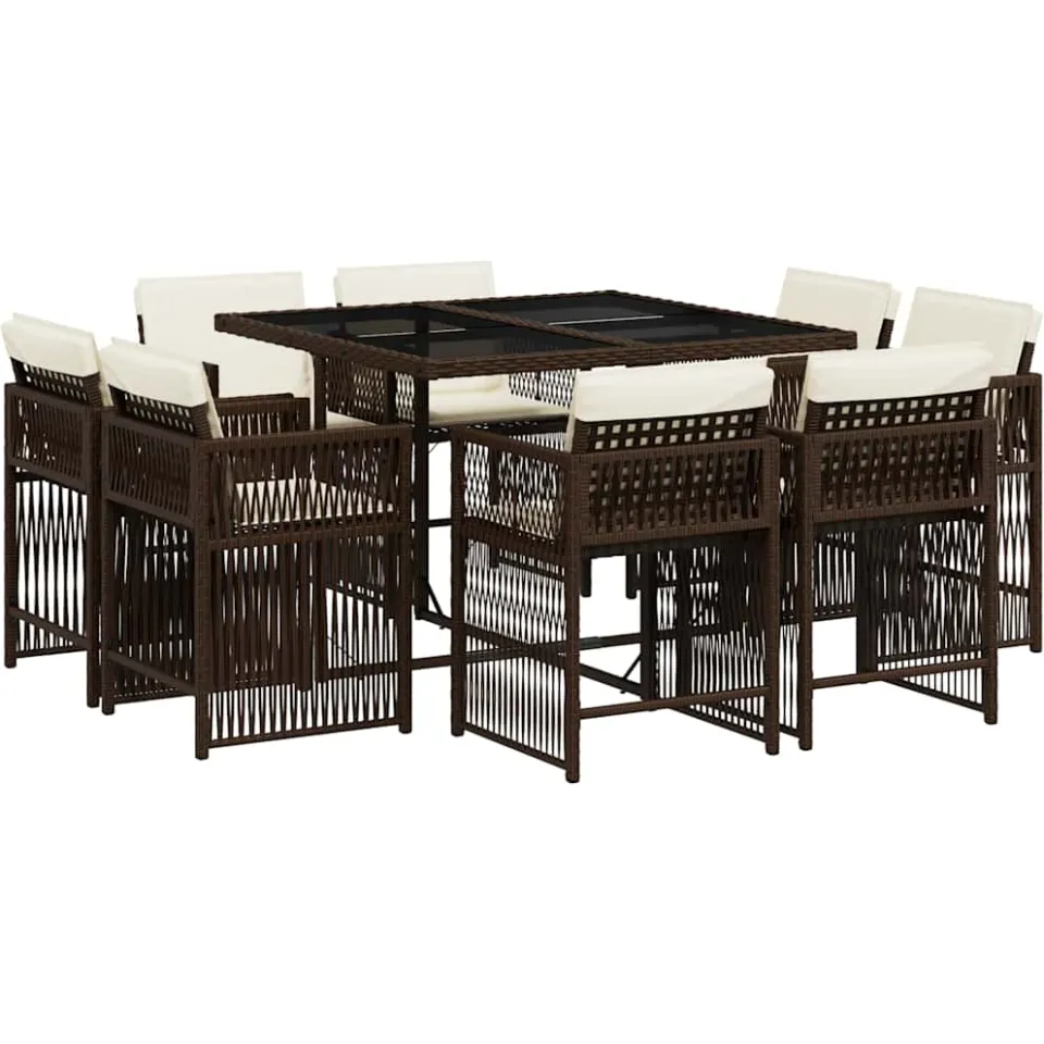 vidaXL 9-delige Tuinset met kussens poly rattan bruin, foto 3
