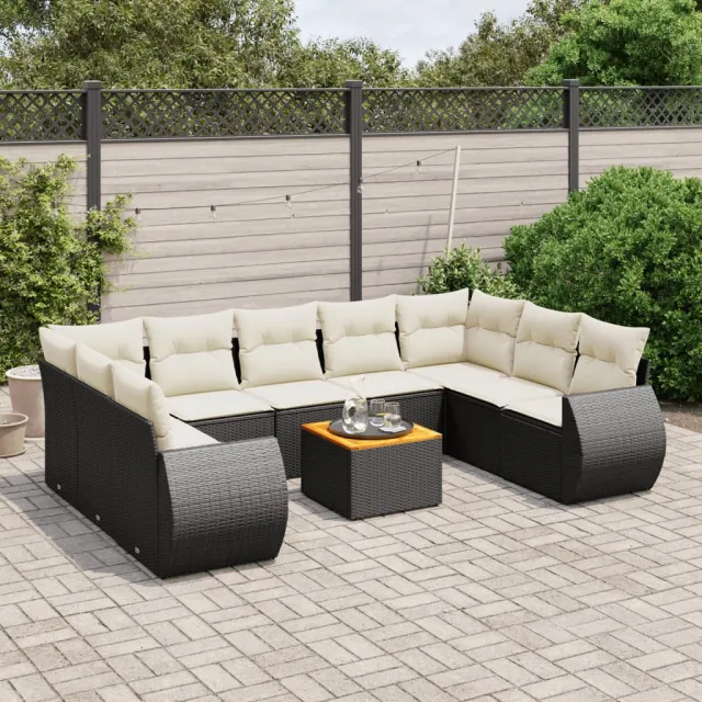 vidaXL 10-delige Loungeset met kussens poly rattan zwart, foto 2