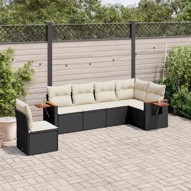 vidaXL 6-delige Loungeset met kussens poly rattan zwart, foto 2
