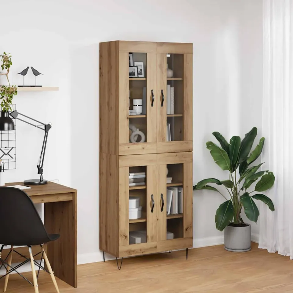vidaXL Hoge kast Artisan Eiken 69,5 x 34 x 90 cm Bewerkt hout, foto 3