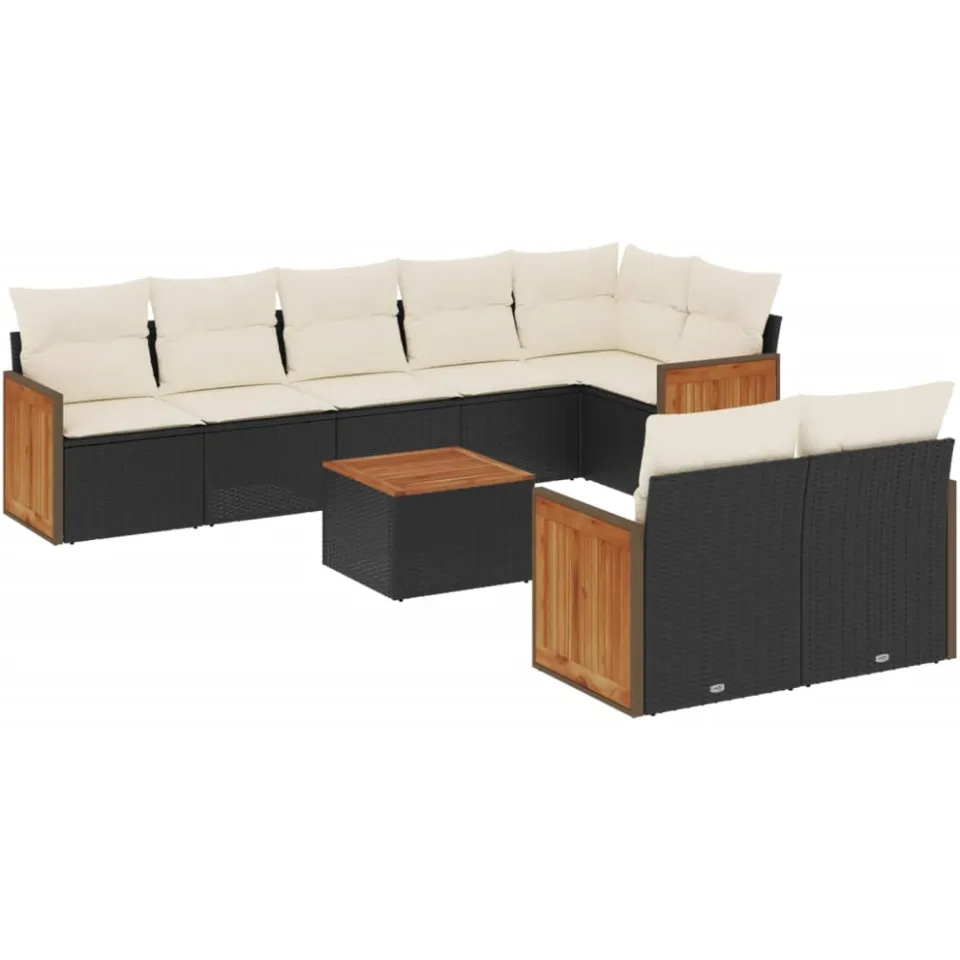 vidaXL 9-delige Loungeset met kussens poly rattan zwart, foto 3