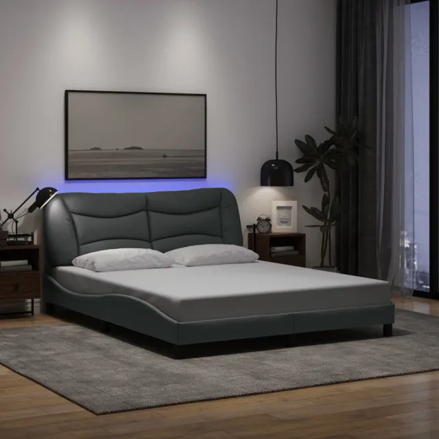 vidaXL Bedframe met LED zonder matras "Hvar" 160x200 cm stof donkergrijs