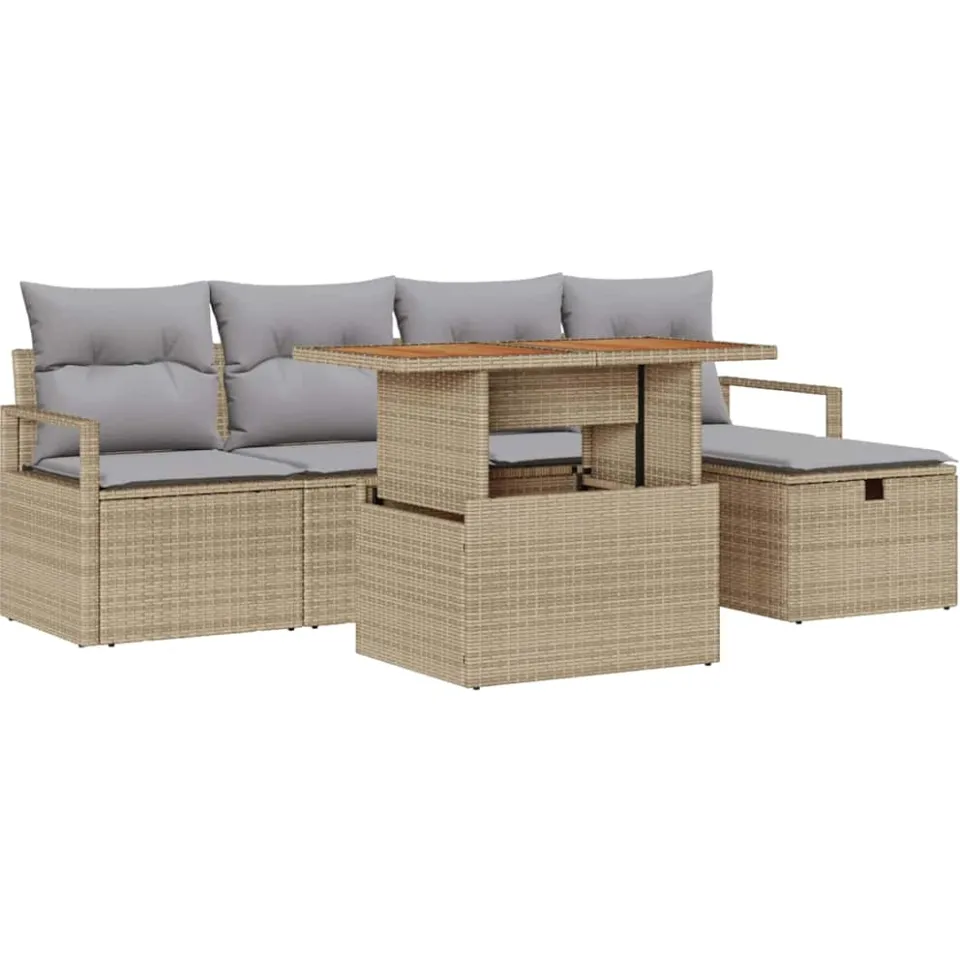vidaXL Tuinbankenset 6 st Beige poly rattan