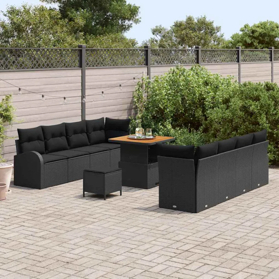 vidaXL Tuinbankenset 11 st Zwart poly rattan, foto 3