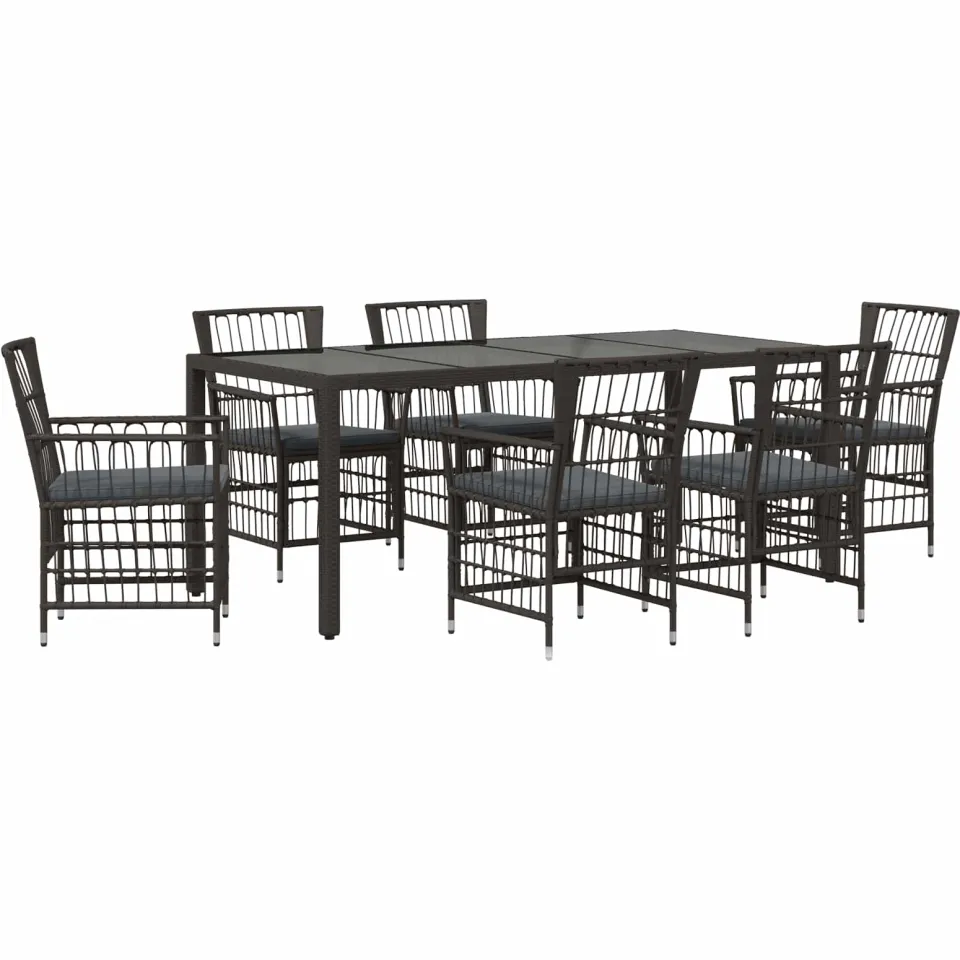 vidaXL Buiten eettafelset 7 st Zwart poly rattan, foto 3