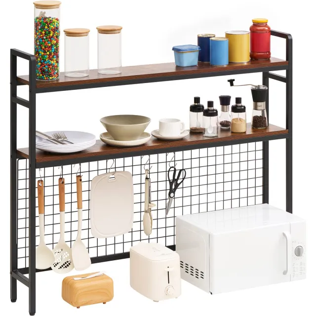 Vevor 3-Laags Bureauplank, Bureau-Boekenplank Organizer, Zwart, voor Studentenkamers, Thuis en op Kantoor, voor het Sorteren van Boeken en Kantoorbenodigdheden, Metalen Frame en Houten Planken, Antislipvoetjes