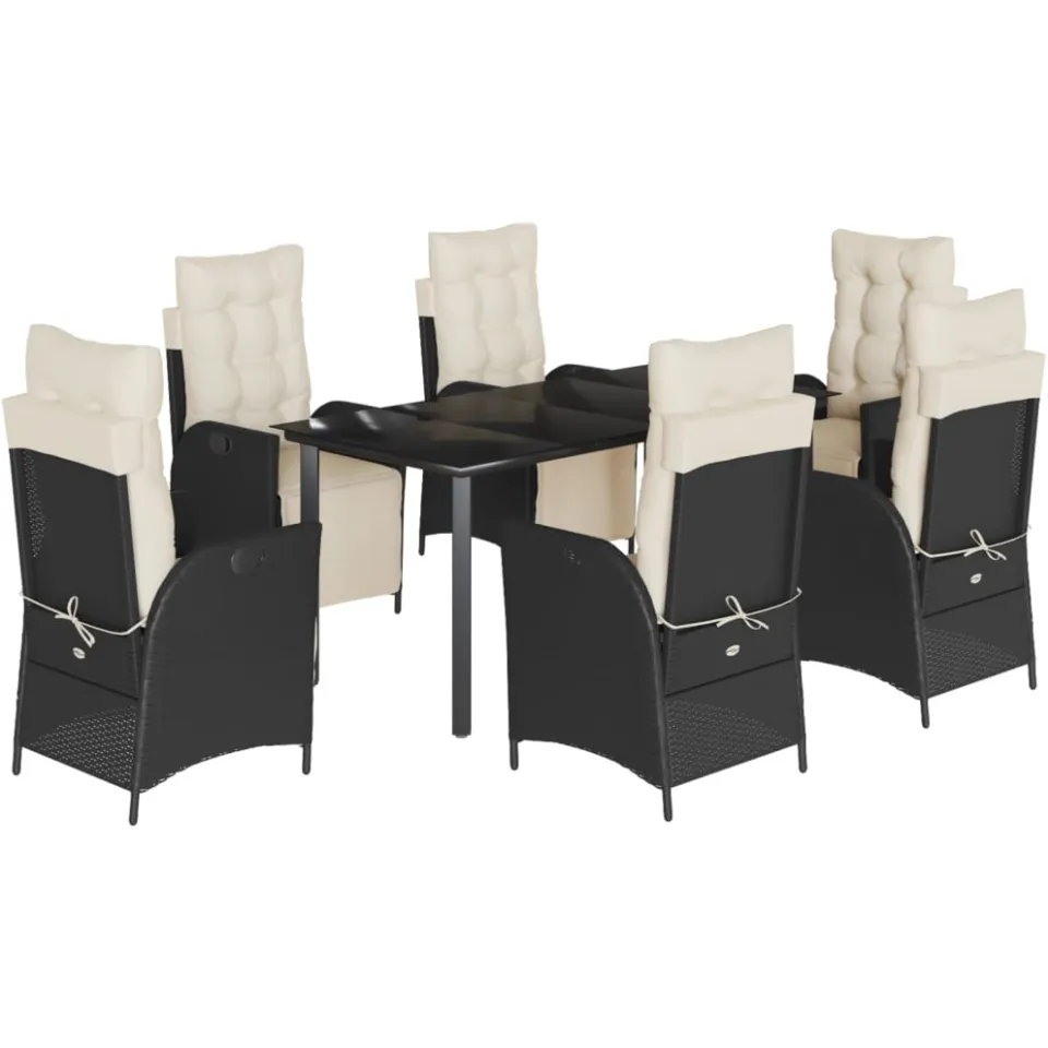 vidaXL 7-delige Tuinset met kussens poly rattan zwart