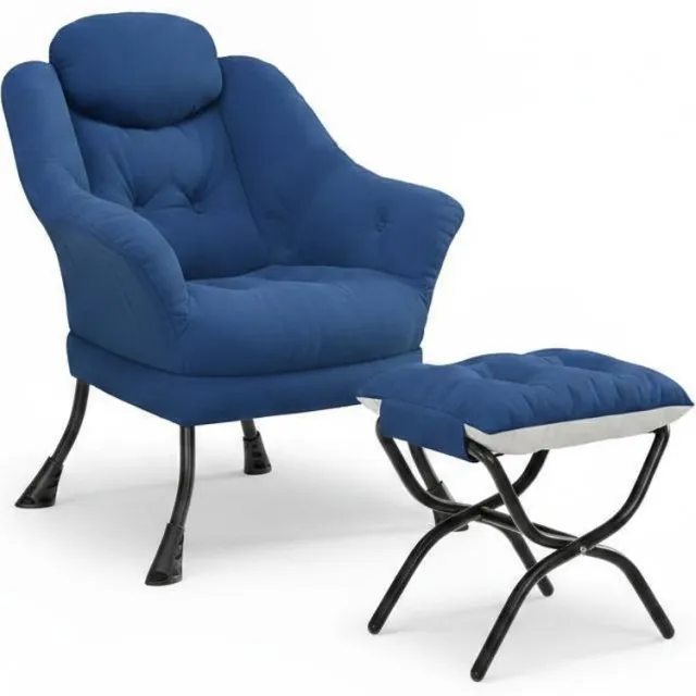 Triumpunpre Opvouwbare Vloerzitbank met IJzeren Frame - Luie Bank met Zachte Corduroy Bekleding - Grondstoel voor Woonkamer, Slaapkamer, Lezen & Gamen - 75x68x20 cm - Koningsblauw HLR-60