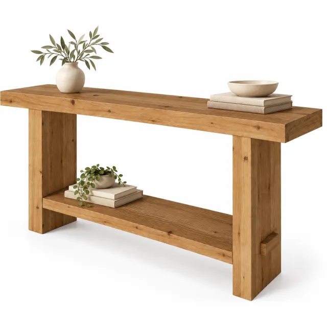 DMG Supply Consoletafel - 2 Niveaus - 160 x 29,5 x 80 cm - Bruin - Massief Hout