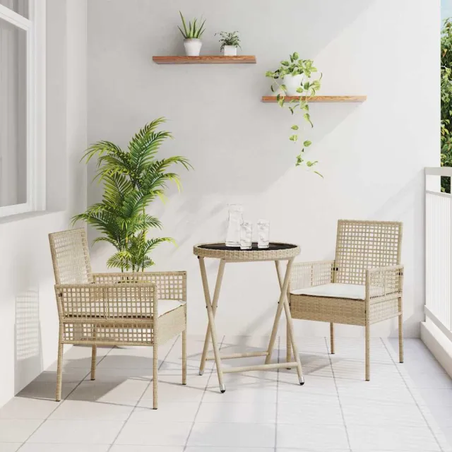 vidaXL Tuin Bistro Set 3 st Beige poly rattan, foto 2