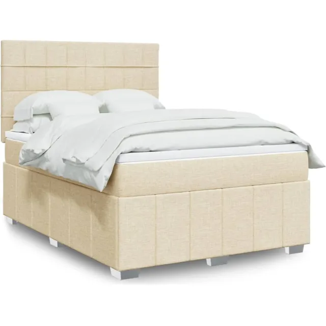 vidaXL Boxspring met matras stof crèmekleurig 140x200 cm