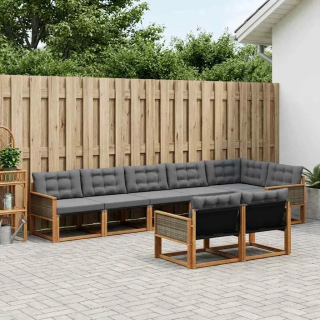 vidaXL Buiten bankenset 8 st 8-zits Naturel en Zwart