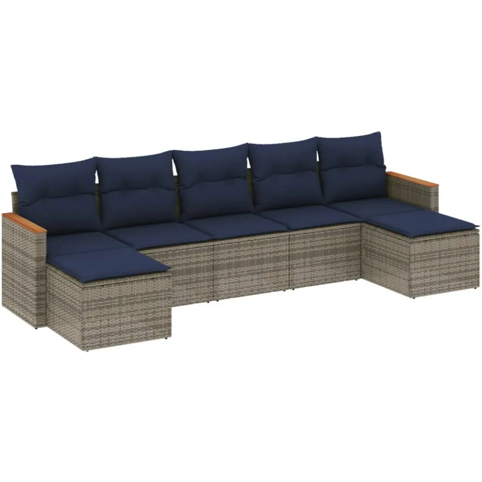vidaXL 7-delige tuinbankset met kussens, grijs polyrotan, foto 3